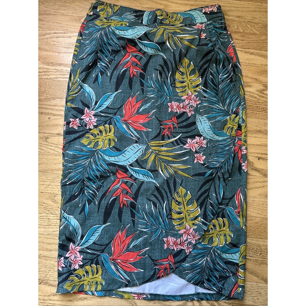 RipSkirt Hawaii Womens Small Tropical Floral Wrap Midi Skirt Teal